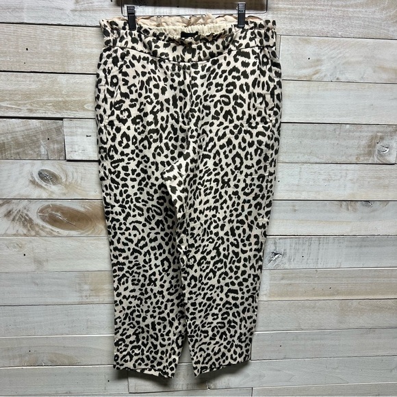 J Crew Crop Pants Womens 8 Linen Blend Leopard Loose Fit Stretch Waist Pockets - Picture 2 of 12